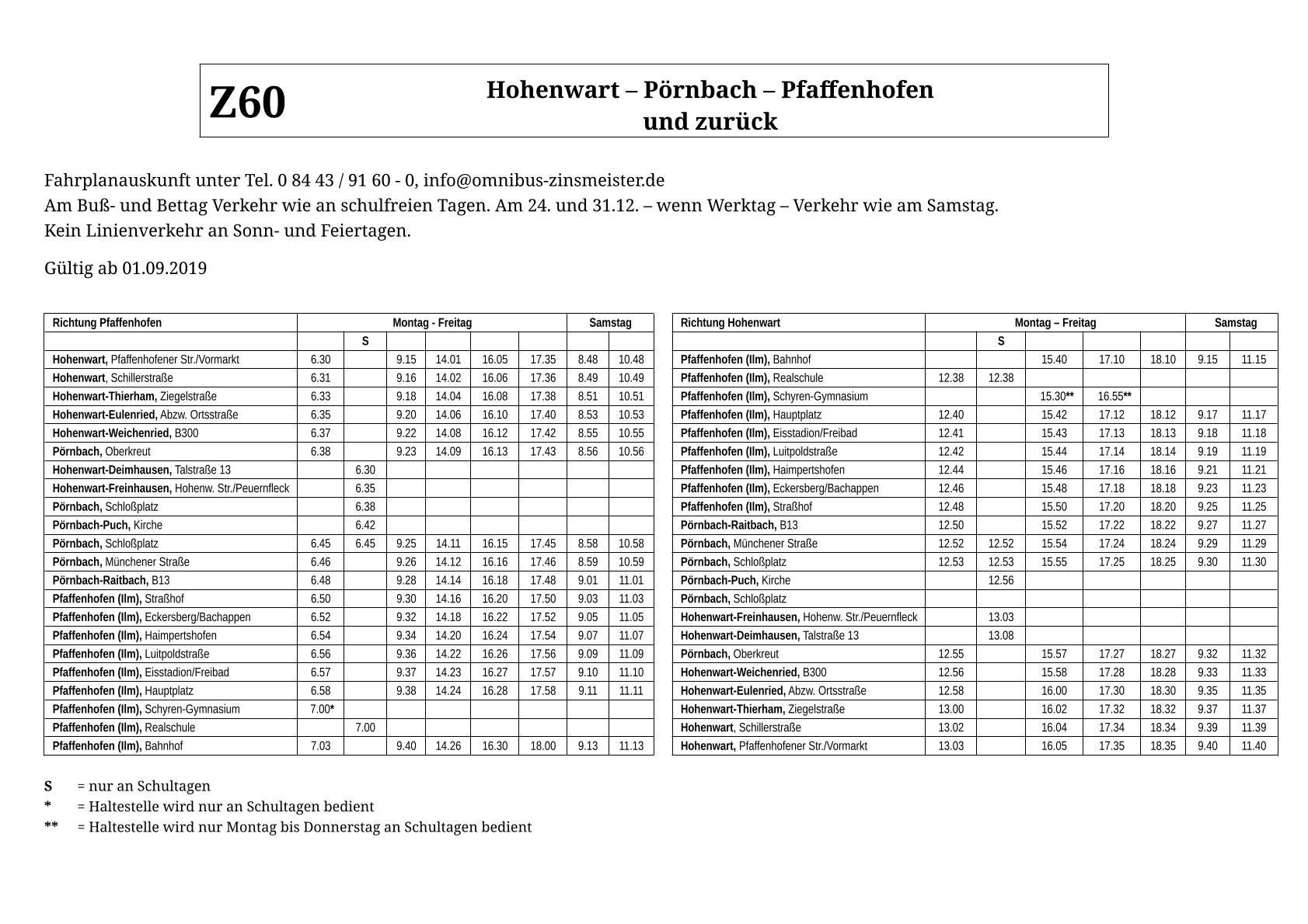 Fahrplan Linie Z60